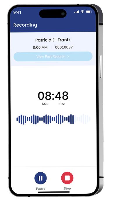 Assemblage mobile app recording screen UI