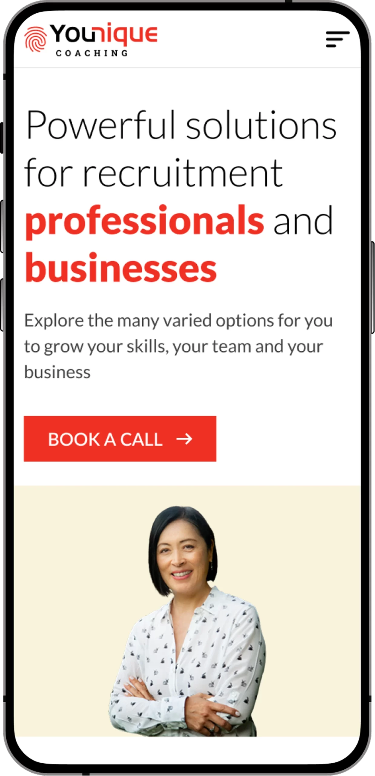 Younique Coaching home screen hero mobile UI