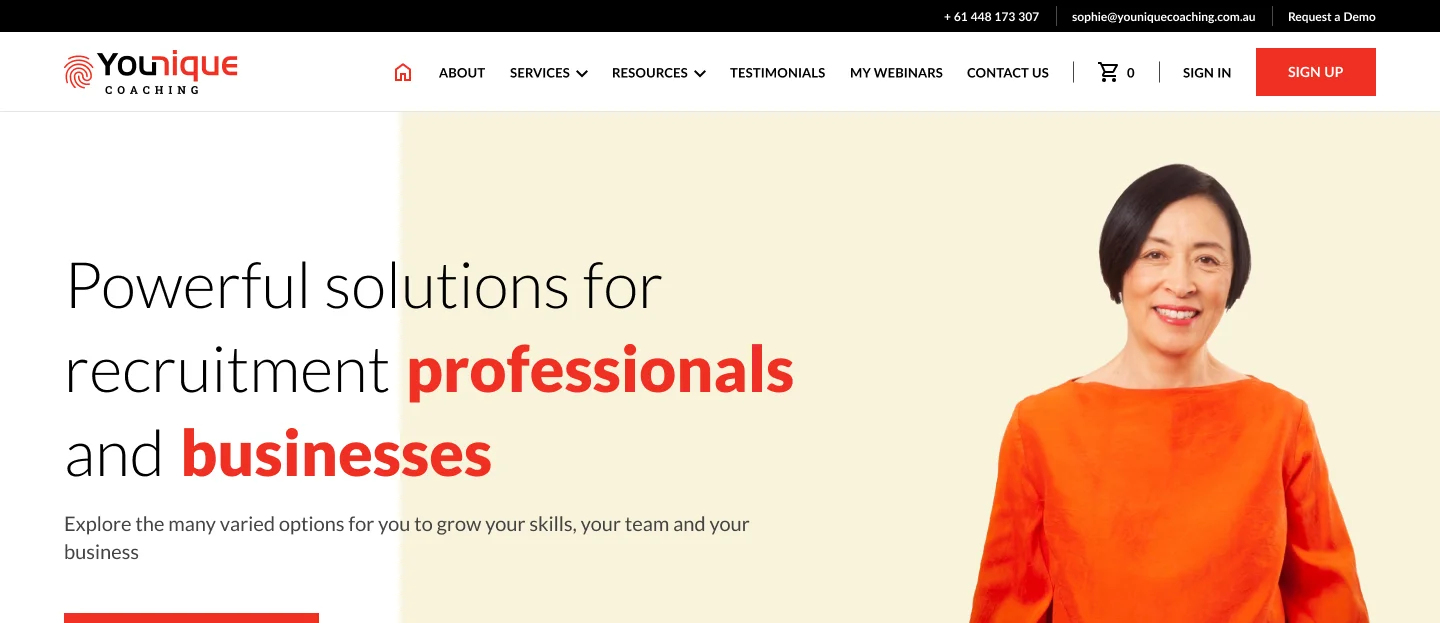 Landing page of Younique coaching Hero section Image