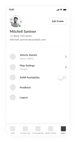 MiRide mobile wireframe of driver profile