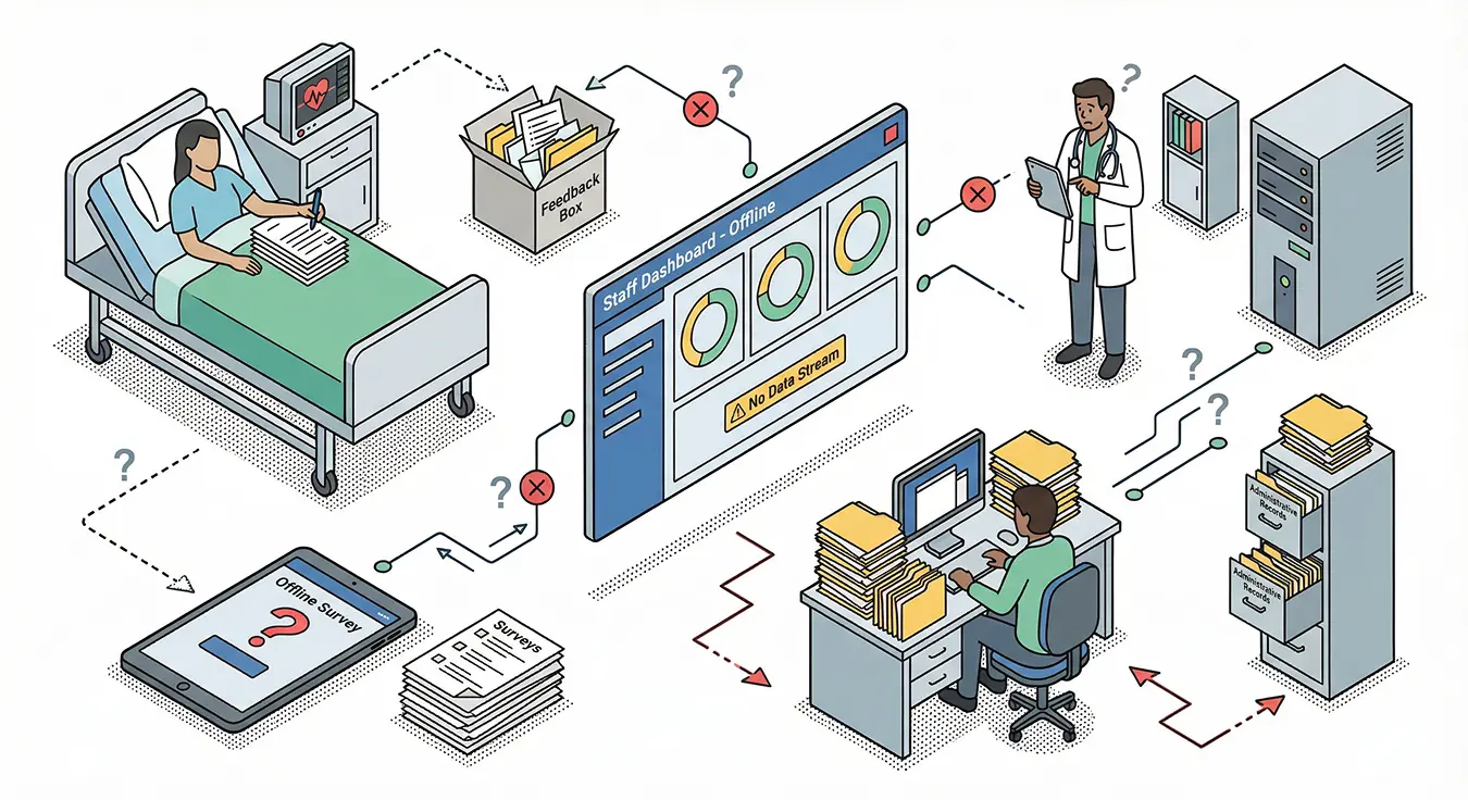 Illustration for depicting traditional offline surveys fails to provide timely visibility into patient needs