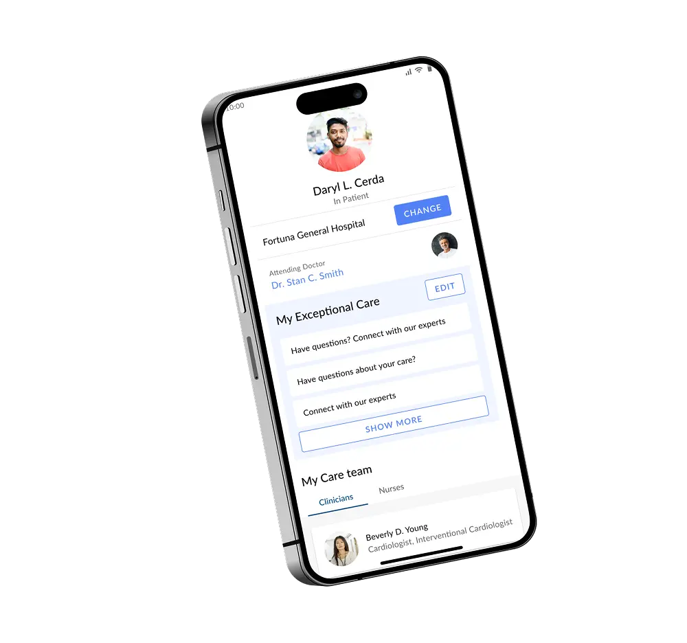 pxboost patient-profile mobile app UI on iPhone