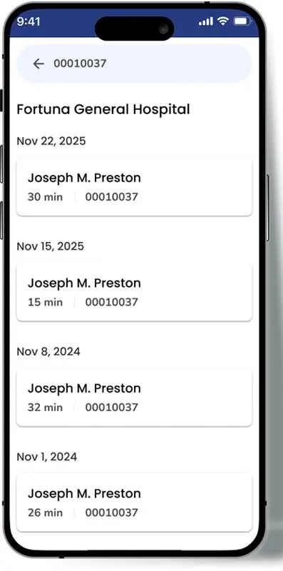 Assemblage Health Reports mobile screen UI