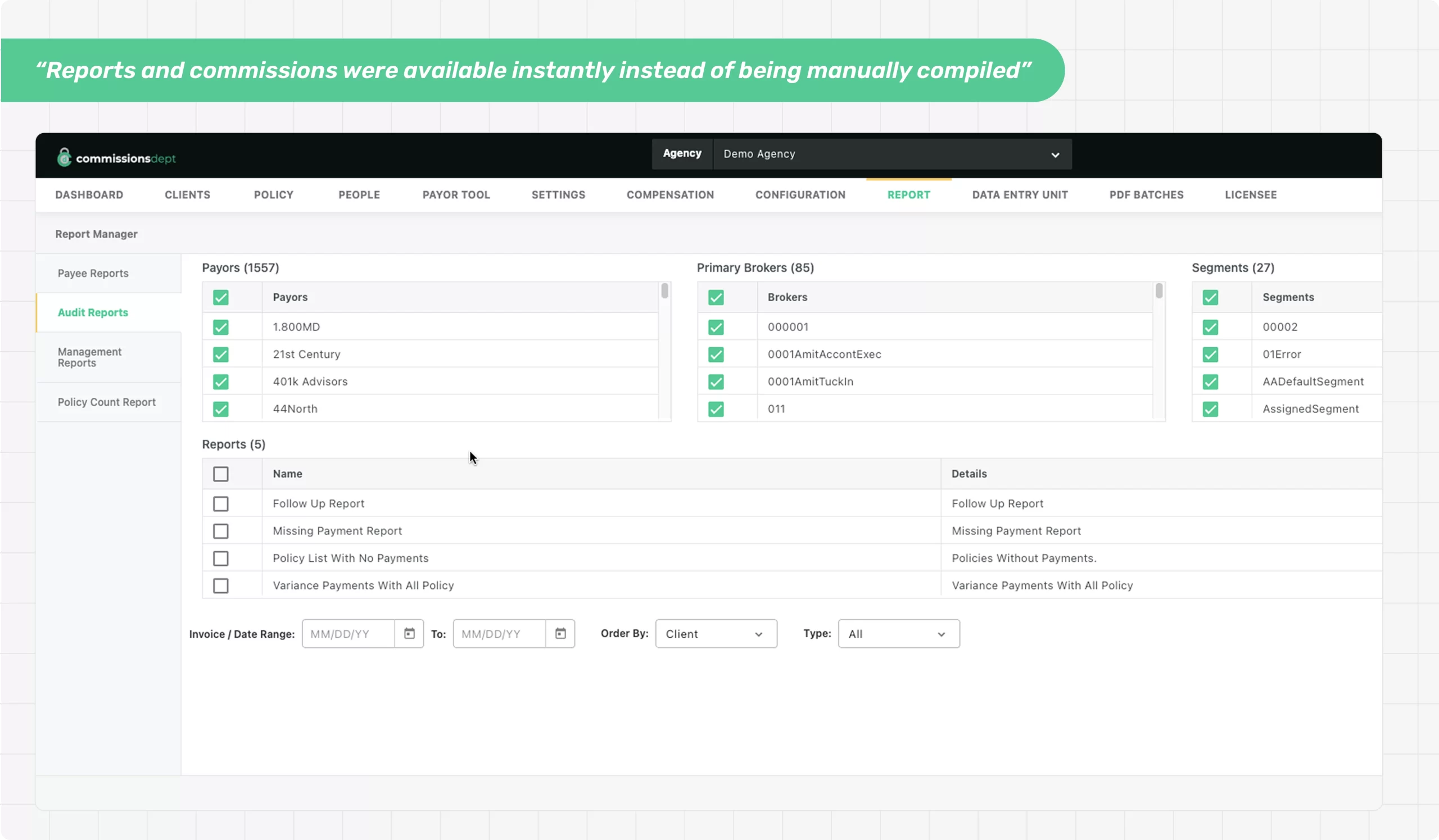 Commission Dept Result