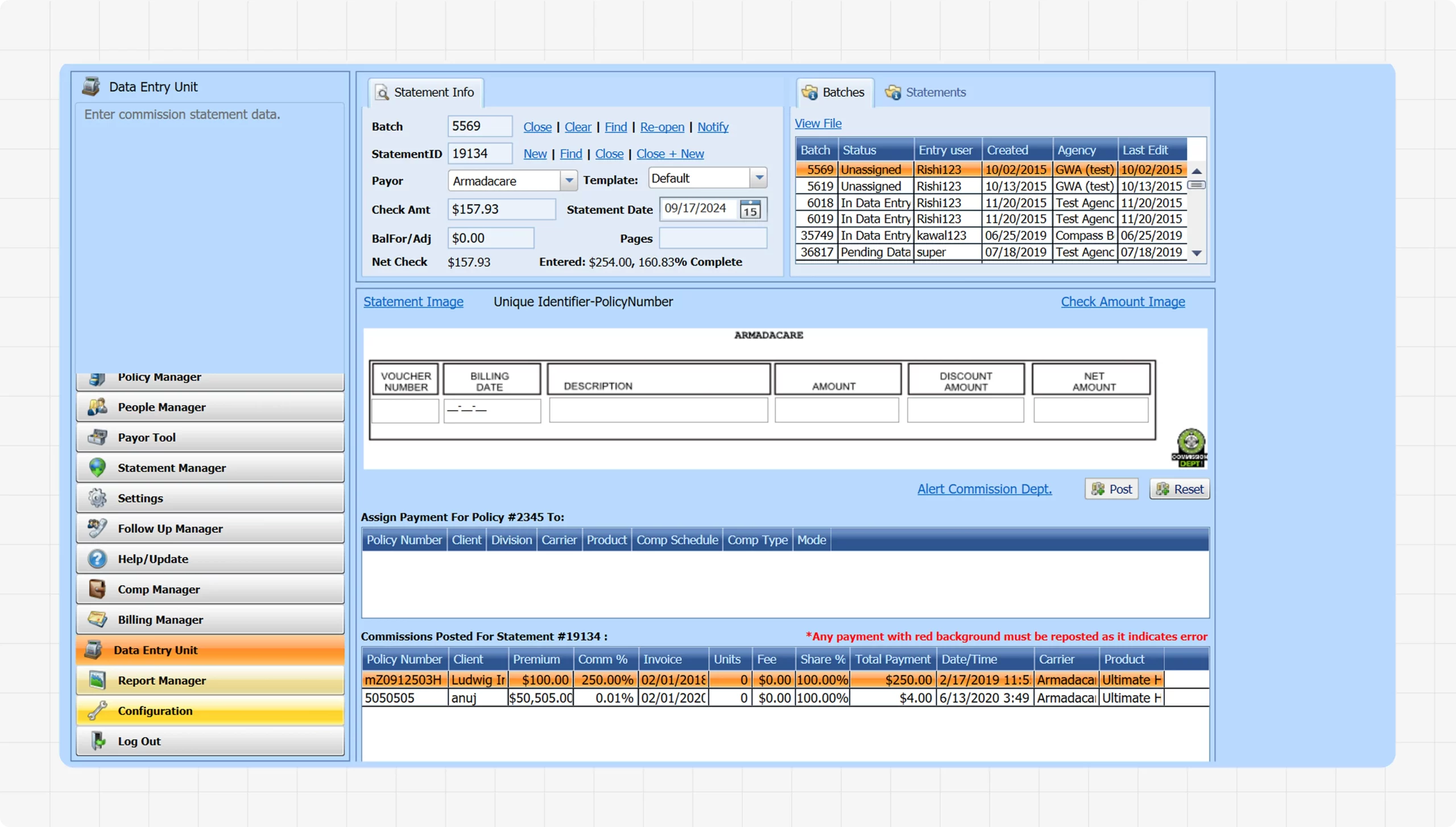 Data entry unit legacy